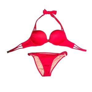 Victoria’s Secret Bombshell Halter Bikini NWOT Red 34B Size Small Bottom